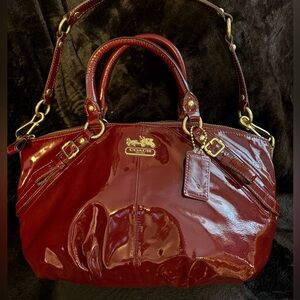 Coach Madison Sophia Burgundy Patent Leather Handbag